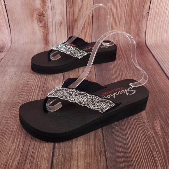 Skechers Womens Size 9 Vinyasa Happy Pearl Black Thong Flip Flops Sandals - Picture 1 of 13
